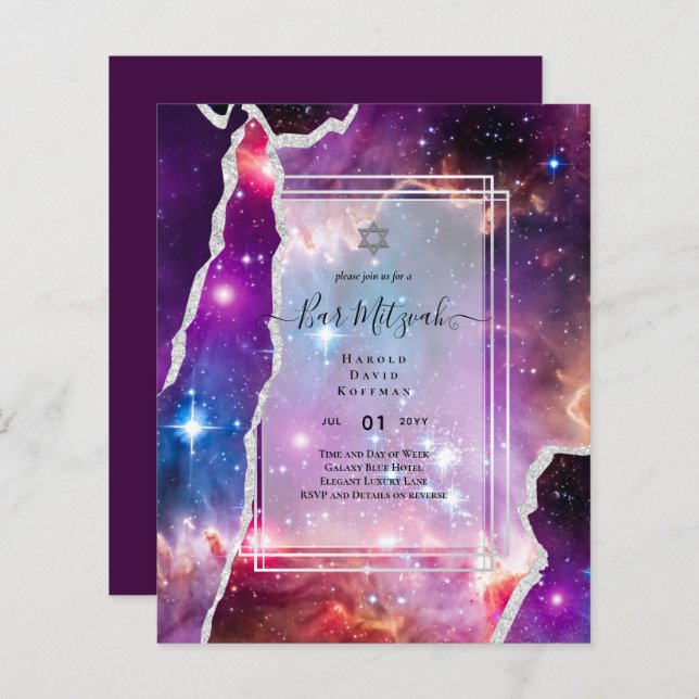 Lámina Galaxy Starry Night BAR MITZVAH Agate Invitación (Anverso / Reverso)