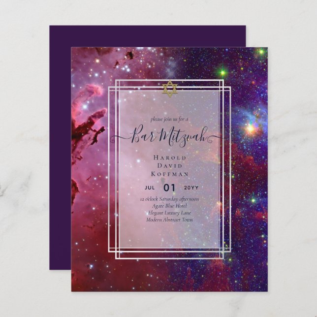 Lámina Galaxy Starry Night BAR MITZVAH Invitaciones Azul (Anverso / Reverso)