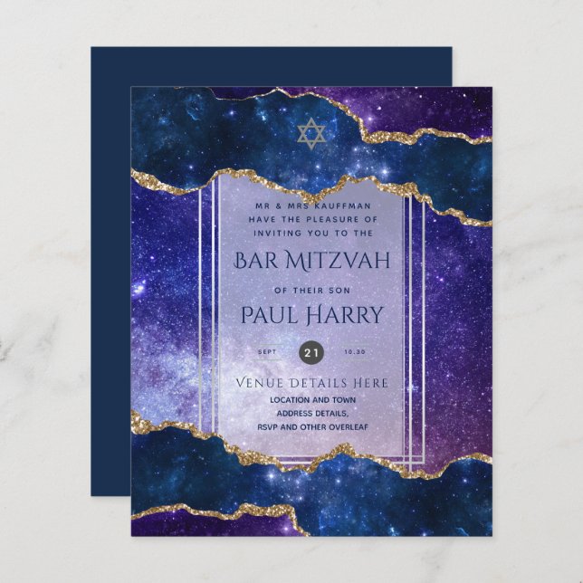 Lámina Galaxy Starry Night BAR MITZVAH Invitó a la Armada (Anverso / Reverso)