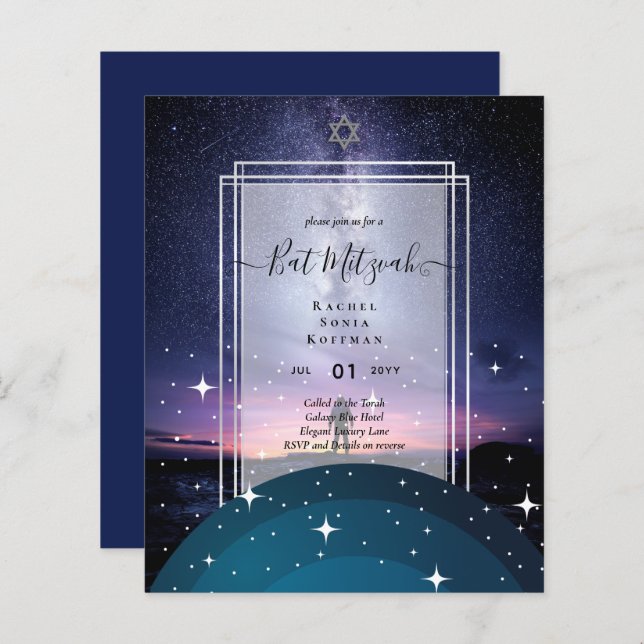 Lámina Galaxy Starry Night BAT MITZVAH Agate Invitación (Anverso / Reverso)
