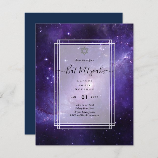 Lámina Galaxy Starry Night BAT MITZVAH Agate Invitación (Anverso / Reverso)