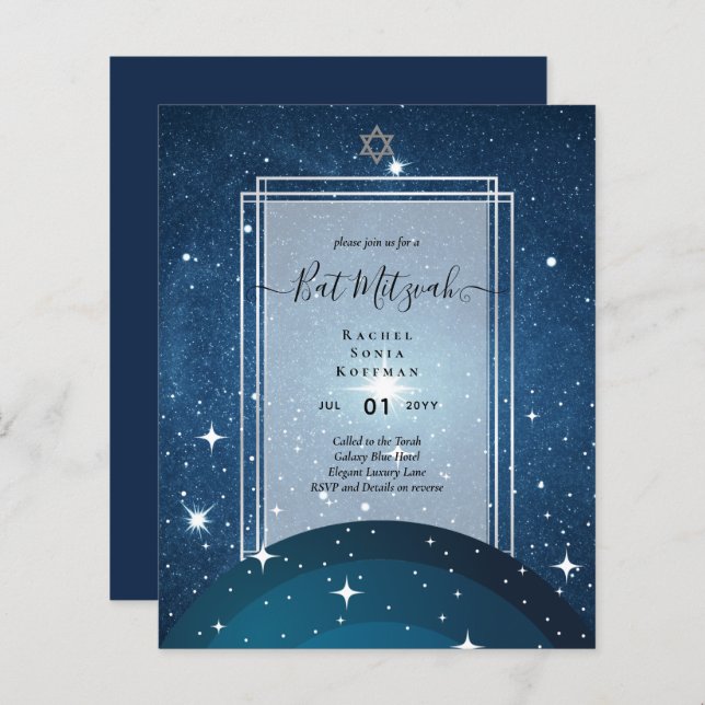 Lámina Galaxy Starry Night BAT MITZVAH Agate Invitación (Anverso / Reverso)
