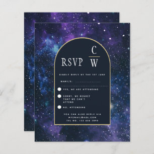 Lámina Galaxy Starry Night Purple Blue Gold Wedding RSVP