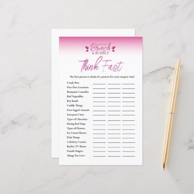 Lámina Galentinas de Brunch y Bubbly piensan juego rápido (Anverso/Reverso In Situ)