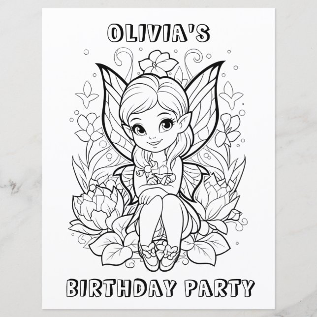 Lámina Garden fairy birthday party coloring activity  (Anverso)