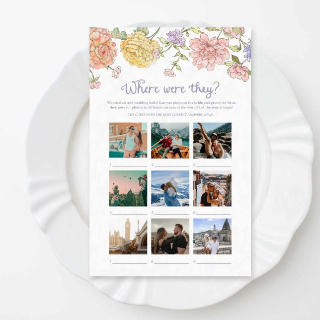 Lámina Garden Floral Bridal Shower Donde estaban jugando (Garden Bridal Shower Game Where were they?)