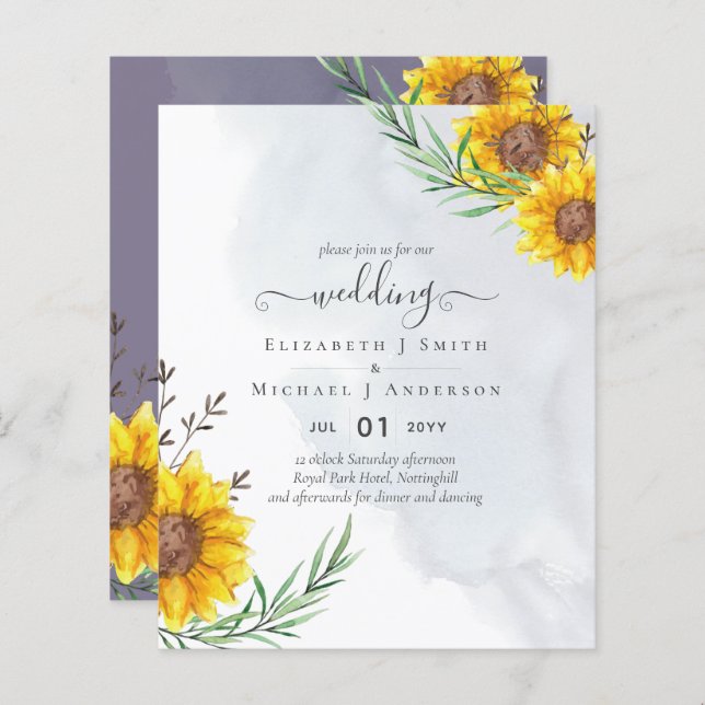 Lámina Garden Sunflowers Purple Rustic Boho Boda (Anverso / Reverso)