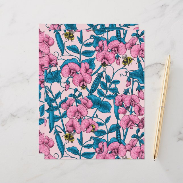 Lámina Garzas y abejorros dulces, rosa y azul (Anverso/Reverso In Situ)