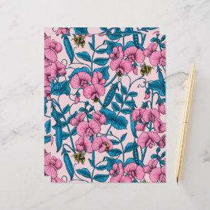 Lámina Garzas y abejorros dulces, rosa y azul