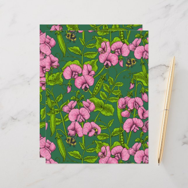 Lámina Garzas y abejorros dulces, verdes y rosas (Anverso/Reverso In Situ)