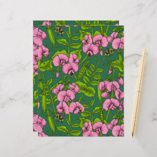 Lámina Garzas y abejorros dulces, verdes y rosas