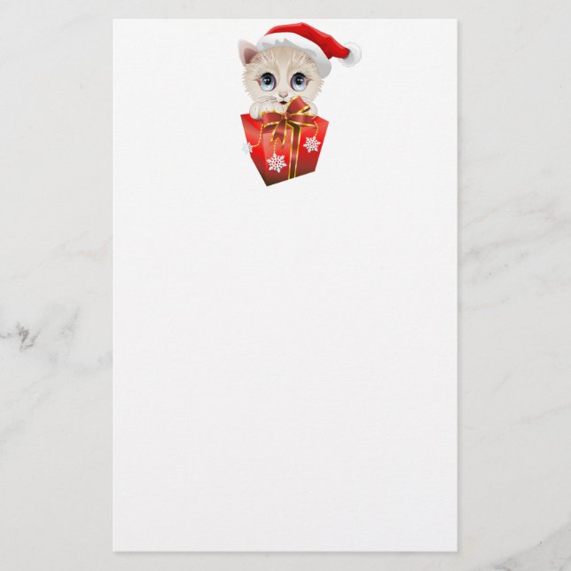 Lámina Gatito Santa de Navidad con regalo (Anverso)