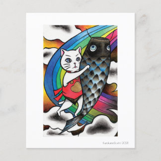 Lámina Gato blanco con una carpa