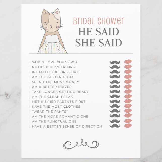 Lámina Gato De Ducha De Novias Dijo Que Dijo Juego (Anverso)