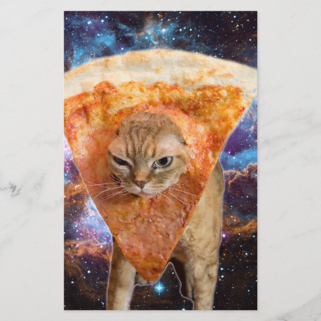 Lámina Gato de pizza en el espacio con pizza Slice (Anverso)