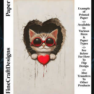 Lámina Gato En Gafas Rojas, Papel De Libro De Crapbook De