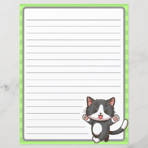 Lámina Gato gris feliz sobre papel con cartón verde,