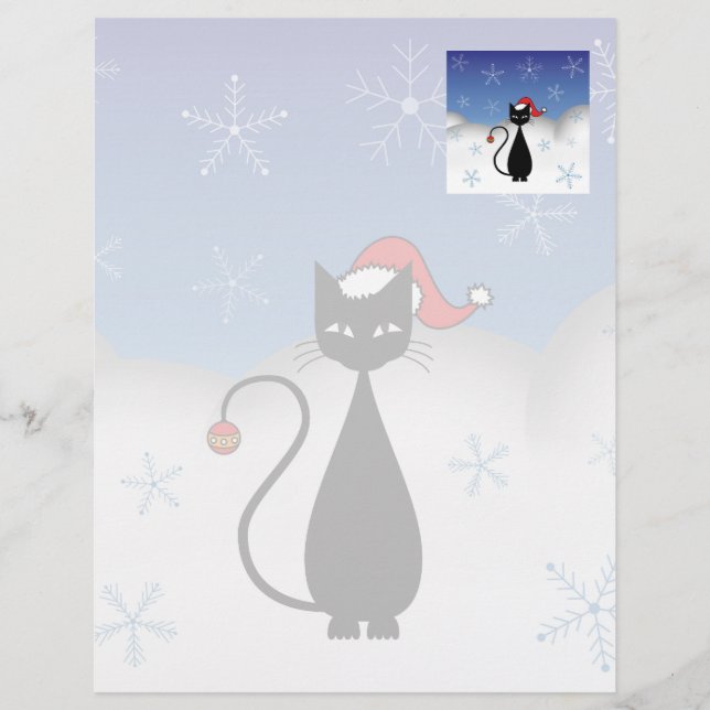 Lámina Gato navidad con copos de nieve (Anverso)