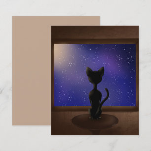 Lámina Gato negro mirando las estrellas del cielo nocturn