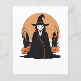 Lámina Gato negro místico salem con calabazas
