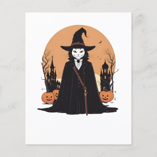 Lámina Gato negro místico salem con calabazas (Anverso)