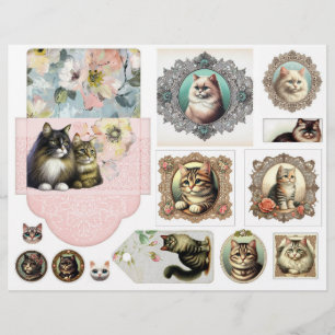 Lámina Gatos con Cortes Cuidadosos de Estilo Antiguo con