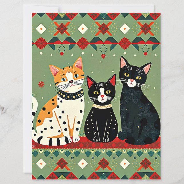 Lámina Gatos de Navidad retro papel de manualidades (Anverso)