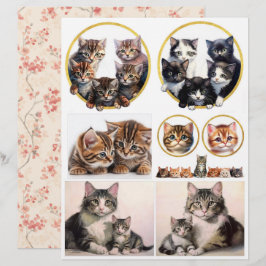 Lámina Gatos y Gatitos Efímero al Estilo Vintage