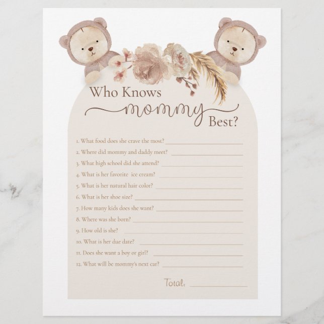 Lámina Gemelos Teddy Bear que conoce a mi mamá mejor jueg (Anverso)