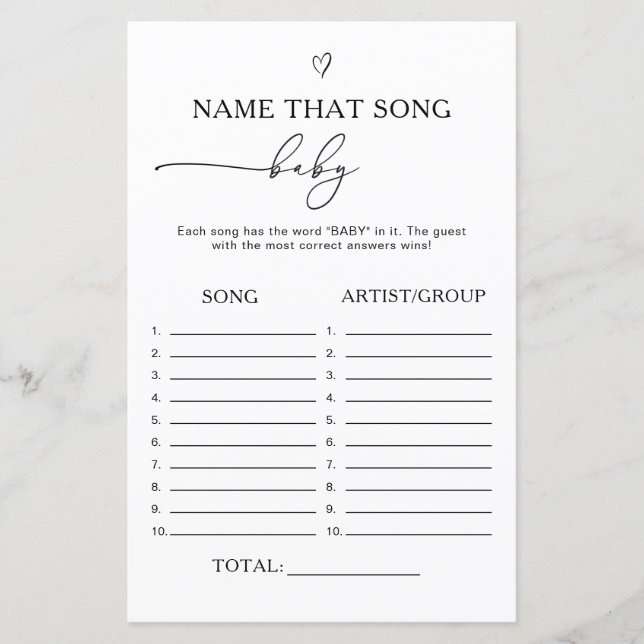 Lámina Gender Neutral Name that song baby game (Anverso)