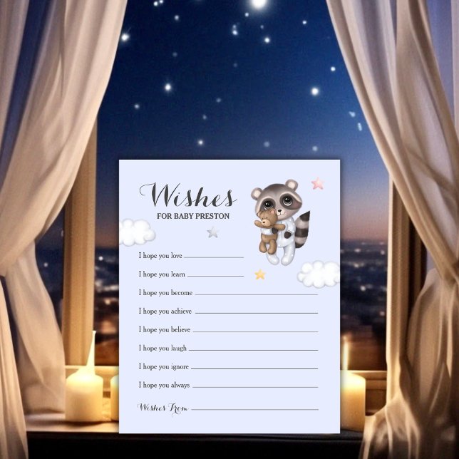 Lámina Gentil Juego Raccoon Baby Shower Desea Un Bebé (Gentle Raccoon Baby Shower Game Wishes For Baby)