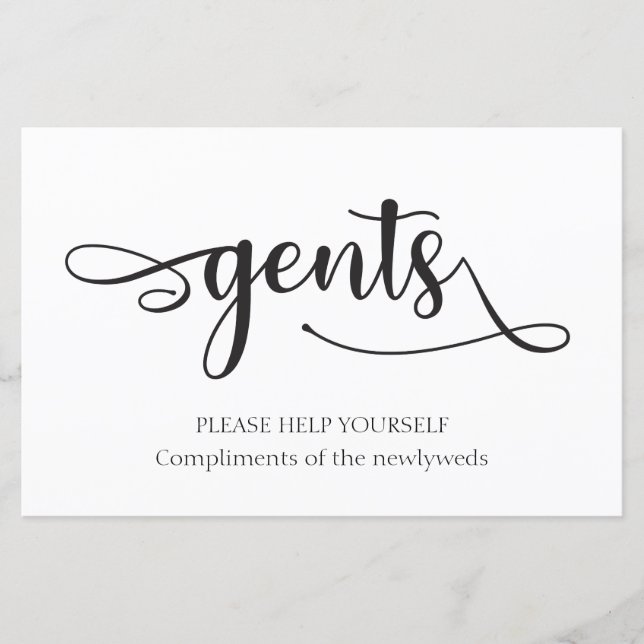 Lámina "Gents" Rótulo Boda de cesta de baño blanco negro (Anverso)
