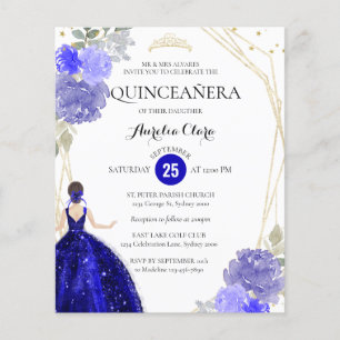 Lámina Geométrica Quinceañera floral azul real