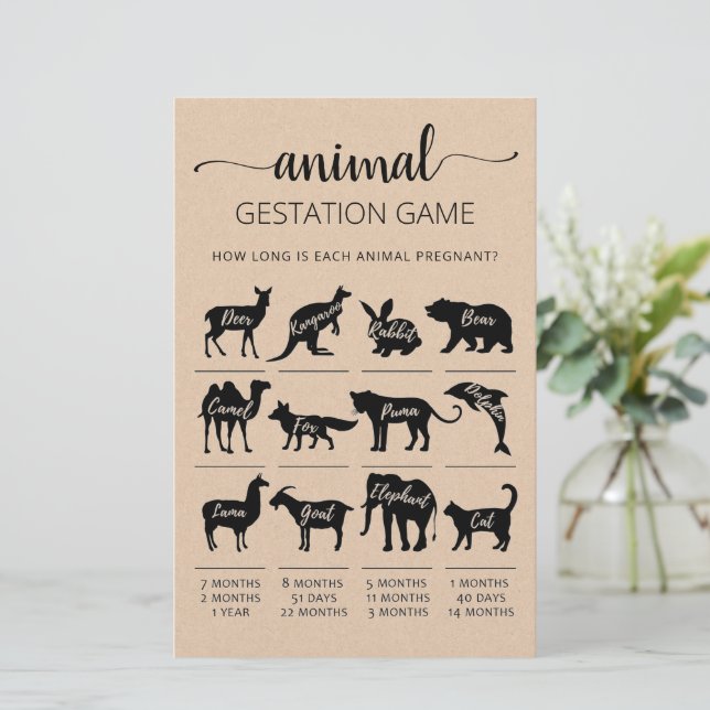 Lámina Gestación animal con respuestas juego de Baby Show (Anverso de pie)