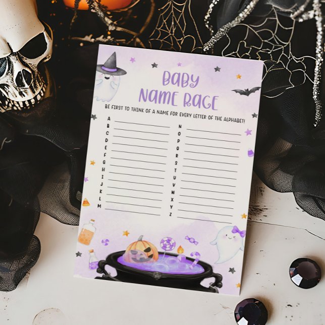 Lámina Ghoul Halloween Baby Shower Baby Name Race Game (Purple Oh Sheet Baby Shower Baby Name Race Game)