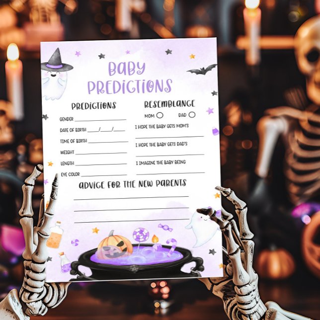 Lámina Ghoul Halloween Baby Shower Juego de predicciones  (Purple Oh Sheet Baby Shower Baby Predictions Game)