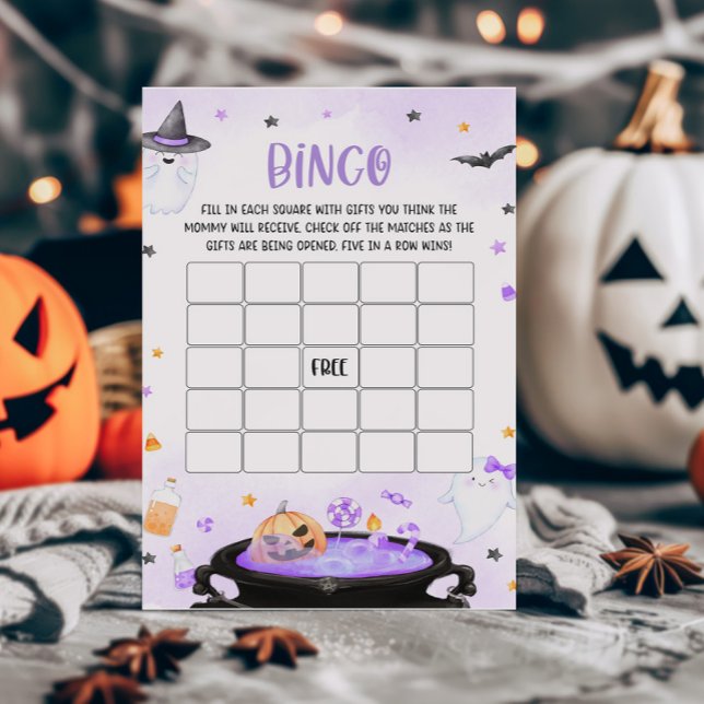Lámina Ghoul Halloween Juego de Bingo Baby Shower (Purple Oh Sheet Baby Shower Bingo Game)