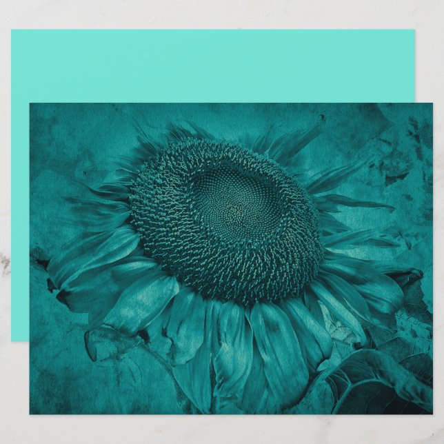 Lámina Giant Sunflower Verde azulado Azul Vintage Antiguo (Anverso / Reverso)