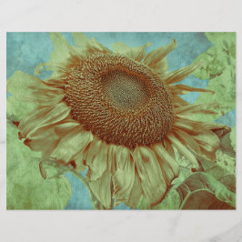 Lámina Gigante Girasol Verde azulado Amarillo Vintage de