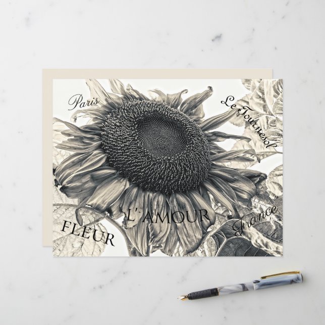 Lámina Gigante Sunflowers Vintage Sepia Decoupage Ephemer (Anverso/Reverso In Situ)