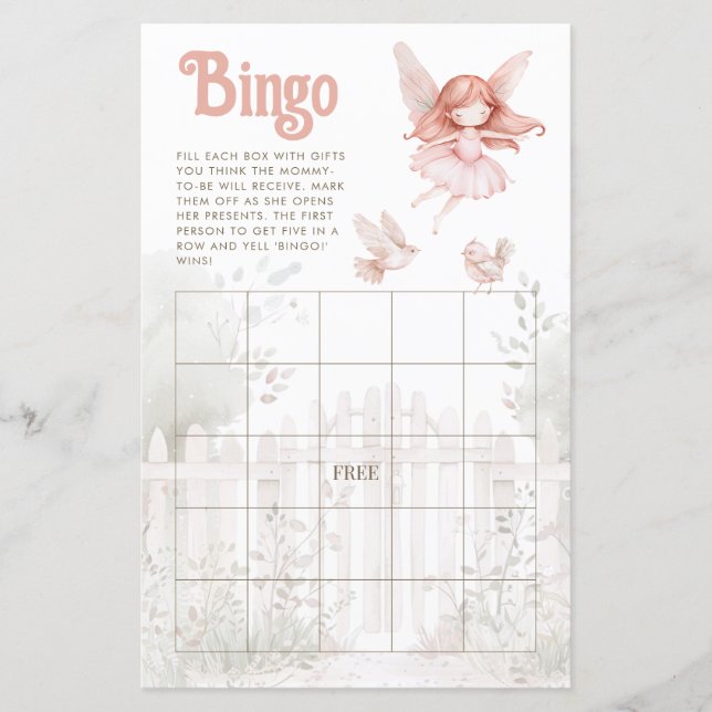 Lámina Ginger Fairy Chica Baby Shower Bingo Sheet (Anverso)