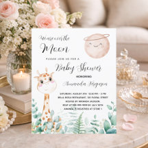 Girafa de la luna de Baby Shower linda invitación