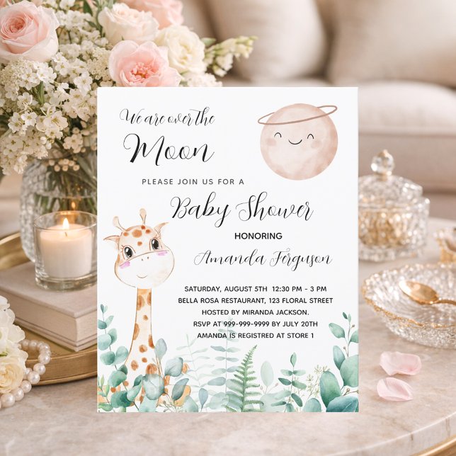 Lámina Girafa de la luna de Baby Shower linda invitación (Subido por el creador)