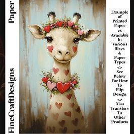 Lámina Giraffe, Floral Heart Garland CH8 Papel de cartón