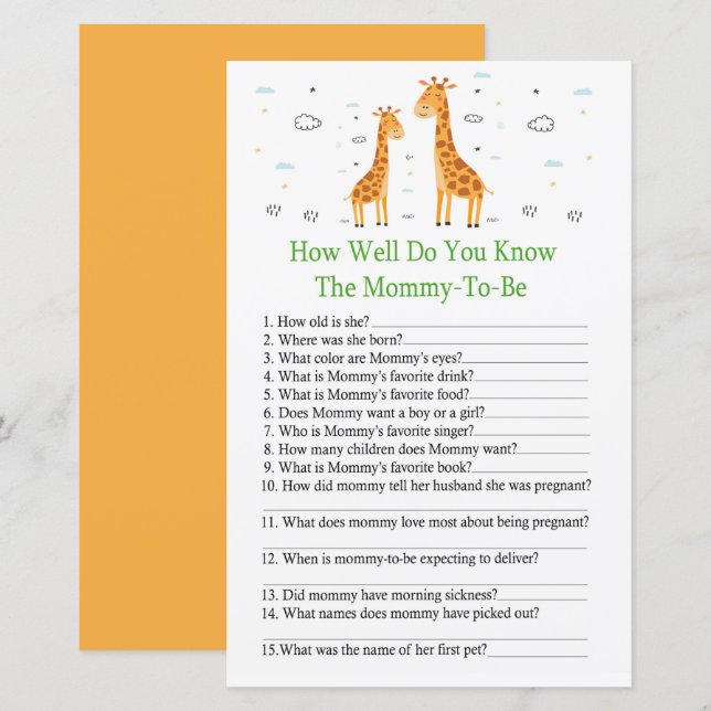 Lámina Giraffe ¿Qué tan bien conoces el juego de la ducha (Anverso / Reverso)
