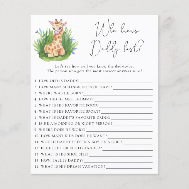 Lámina Giraffe - Quién conoce mejor a DADDY (Anverso)