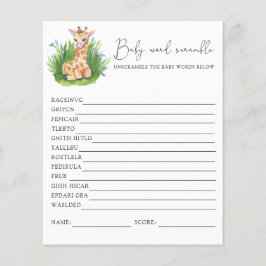 Lámina Giraffe Word Scramble | Juego Baby Shower