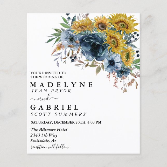 Lámina Girasol Acuarela Azul Floral Elegante (Anverso)