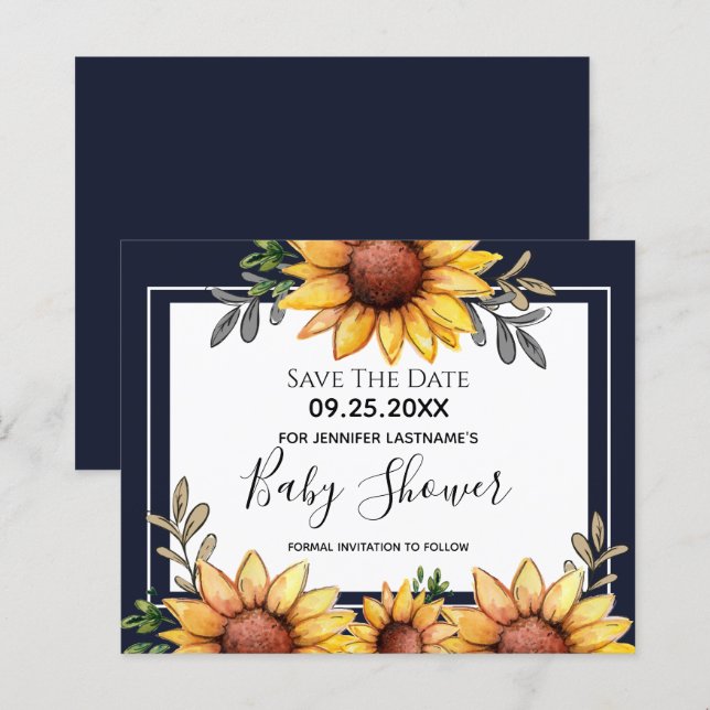Lámina Girasol Baby Shower Guardar la invitación de fecha (Anverso / Reverso)