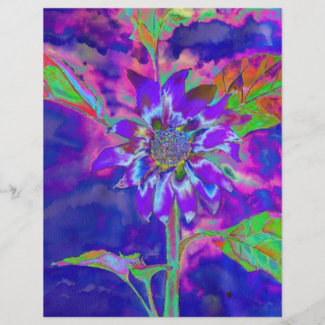Lámina Girasol púrpura azul abstracto | funky retro (Anverso)